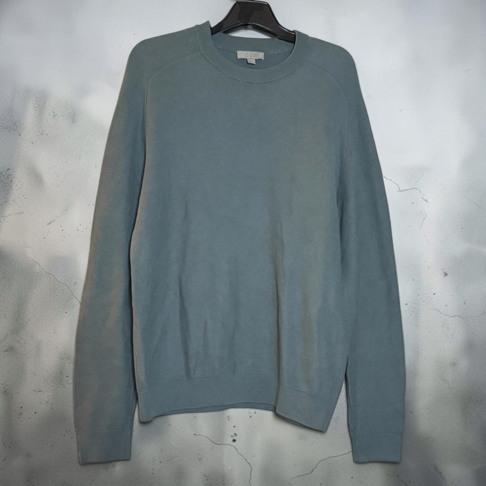COS Mens Blue Green Textured Cotton Crewneck Sweater Size Medium Raglan Sleeve